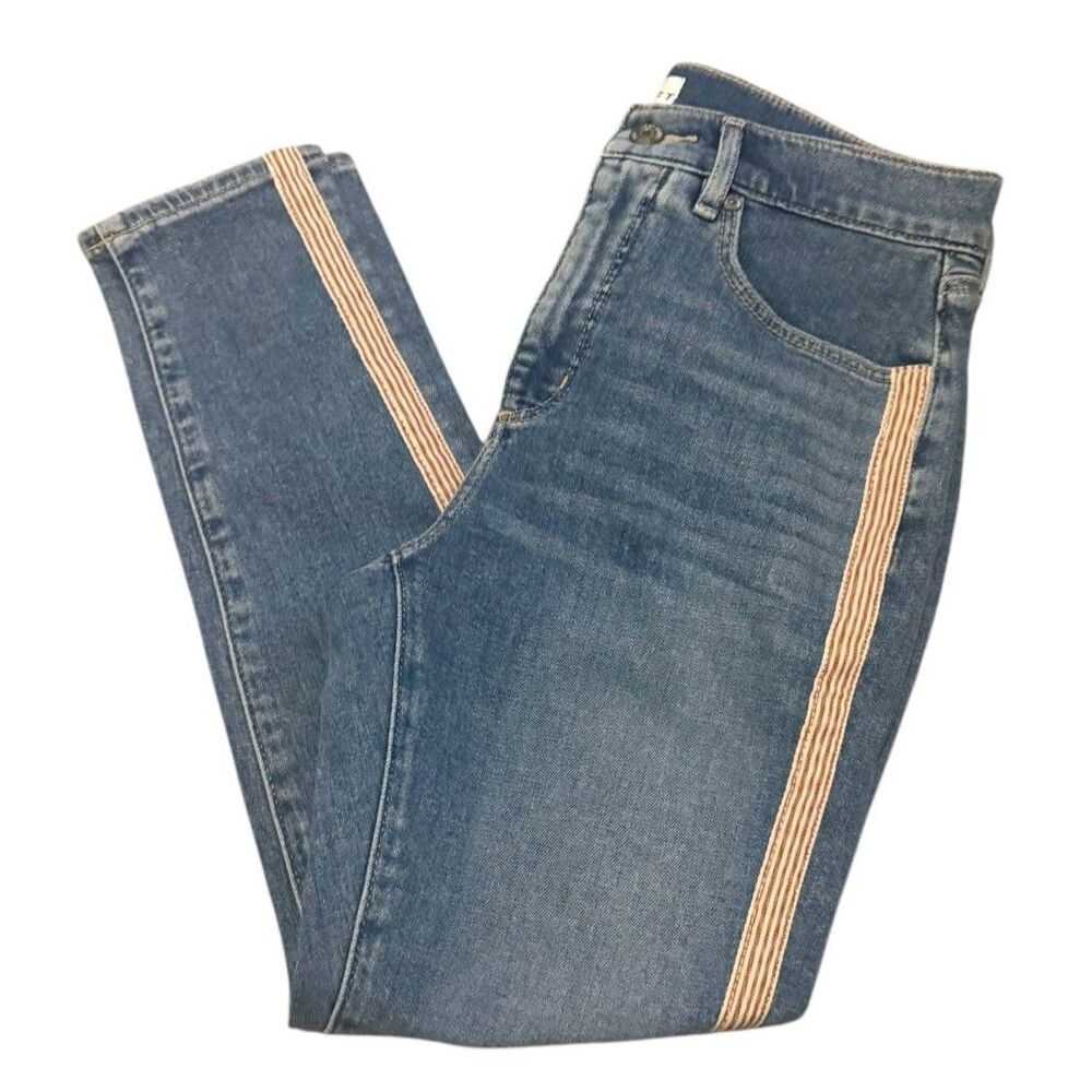 Loft Skinny Jeans Women's Medium Wash with Striped Detailing Size 28 Petite